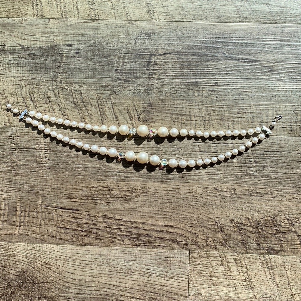 Vintage faux pearl bead double strand choker necklace